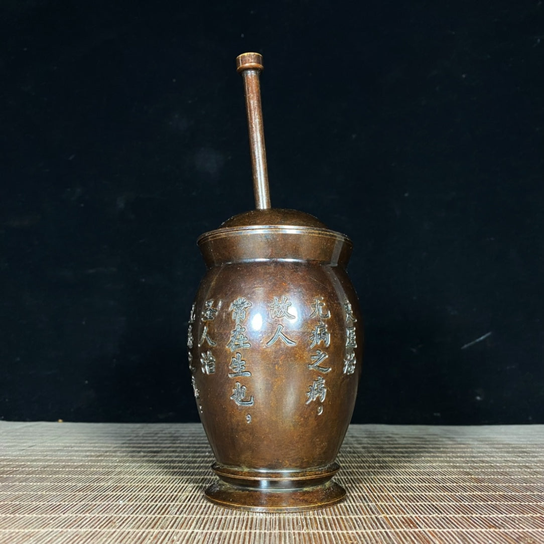 Handcrafted Pure Copper Mortar with Intricate Engravings - Perfect for Collectors and Decor Enthusiasts