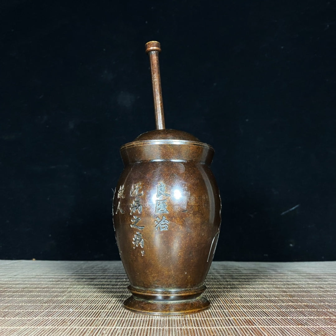 Handcrafted Pure Copper Mortar with Intricate Engravings - Perfect for Collectors and Decor Enthusiasts