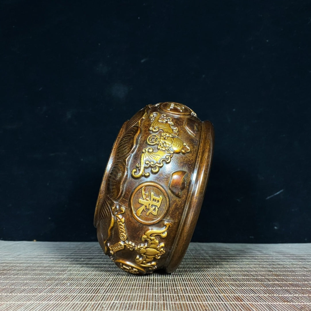 Handcrafted Pure Copper Gilded Treasure Bowl with Exquisite Relief Patterns - Symbol of Wealth