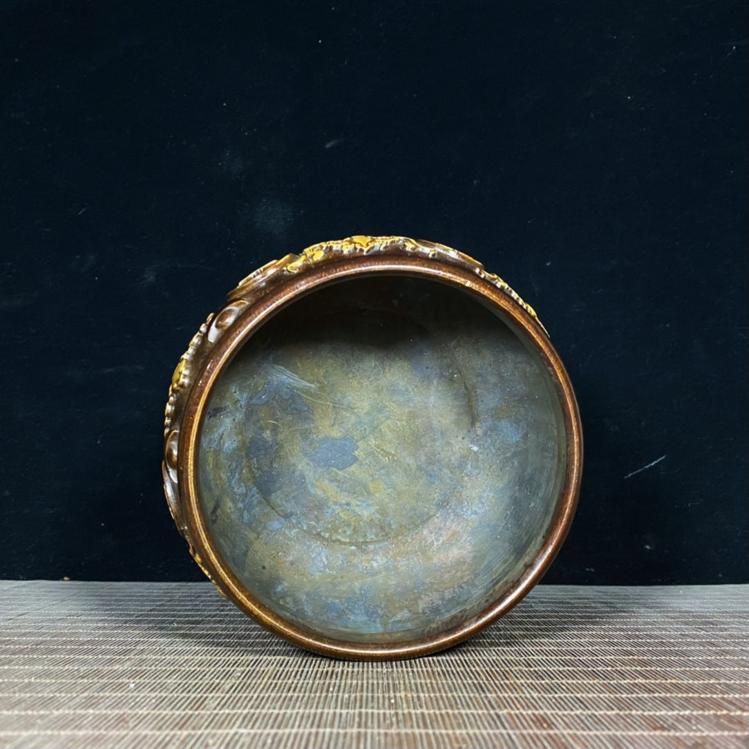 Handcrafted Pure Copper Gilded Treasure Bowl with Exquisite Relief Patterns - Symbol of Wealth