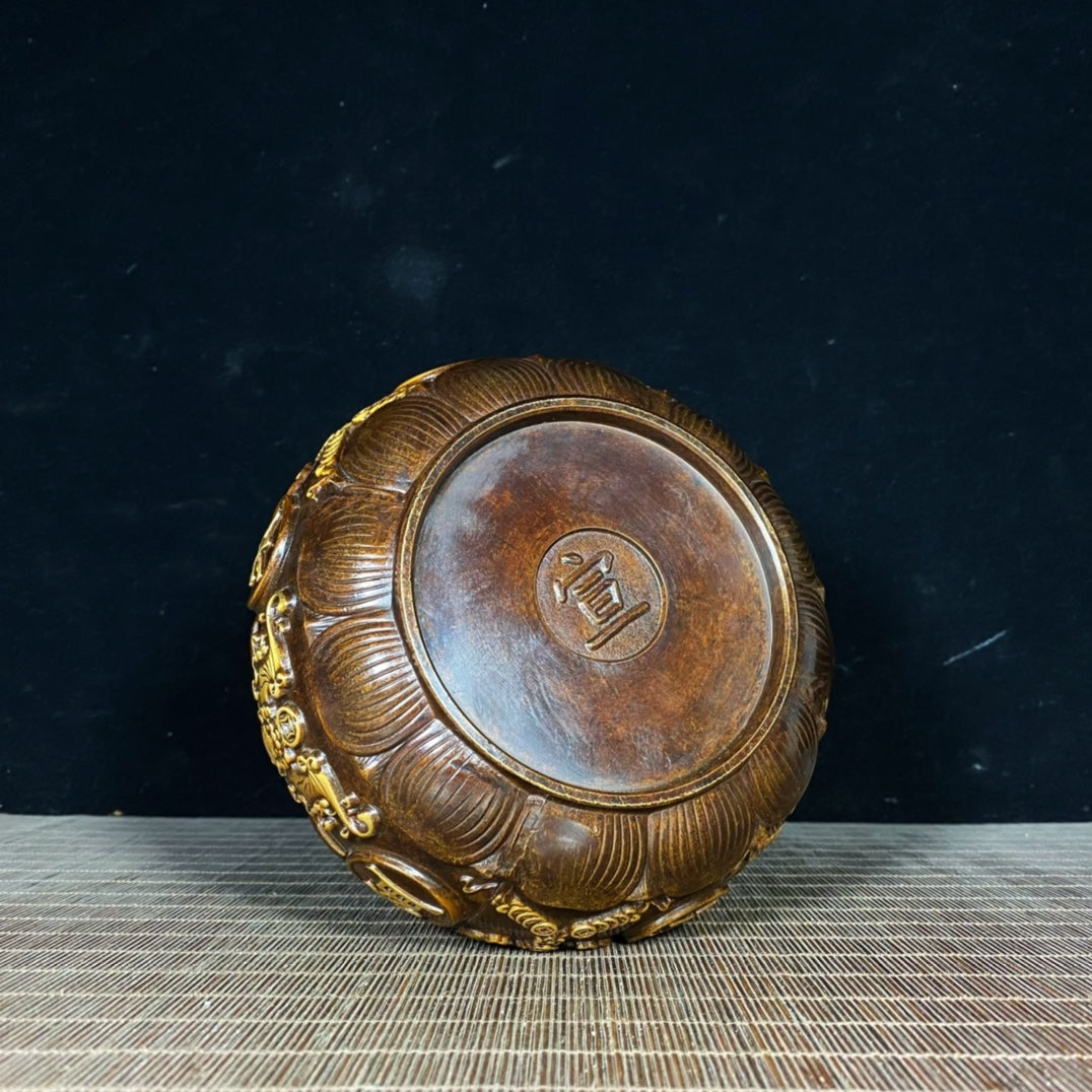 Handcrafted Pure Copper Gilded Treasure Bowl with Exquisite Relief Patterns - Symbol of Wealth