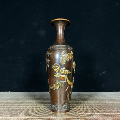 Pair of Exquisite Handcrafted Gilded Copper Vases with Intricate Engravings