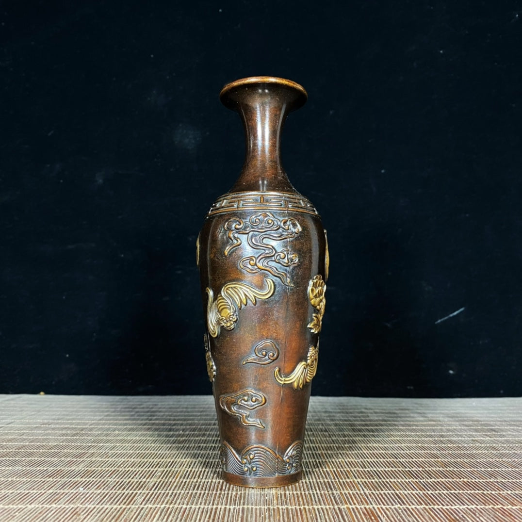 Pair of Exquisite Handcrafted Gilded Copper Vases with Intricate Engravings