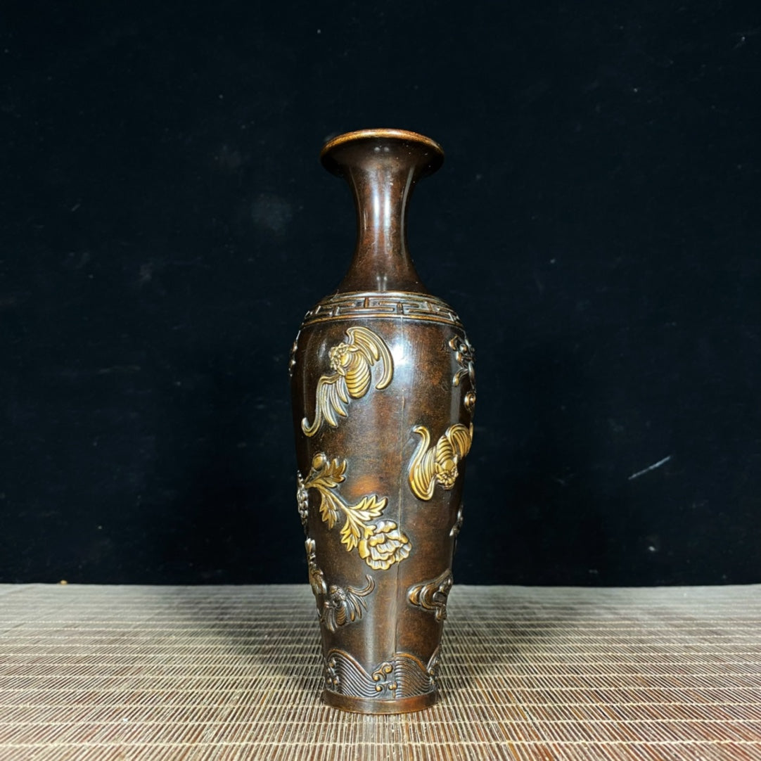 Pair of Exquisite Handcrafted Gilded Copper Vases with Intricate Engravings