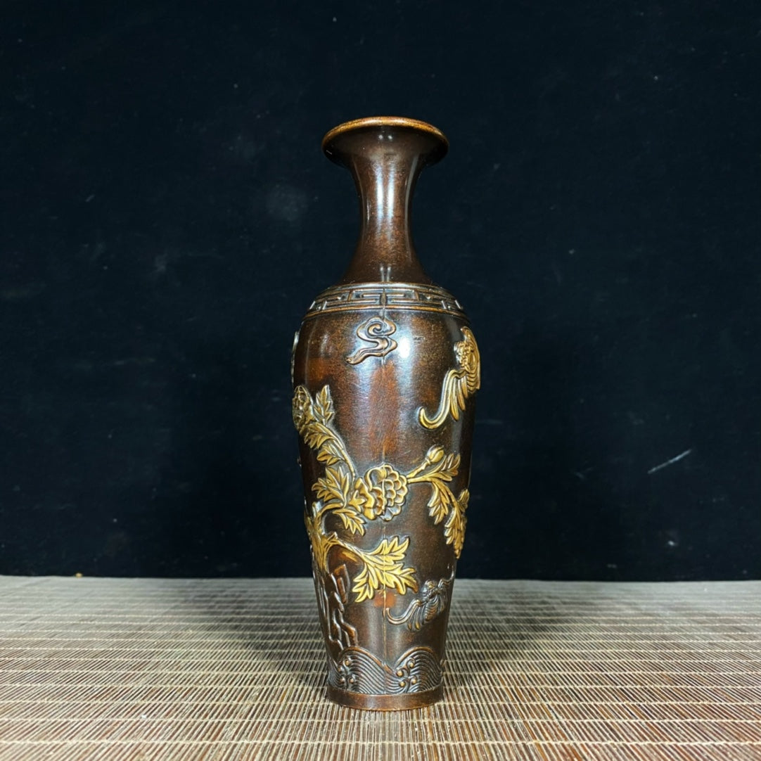 Pair of Exquisite Handcrafted Gilded Copper Vases with Intricate Engravings