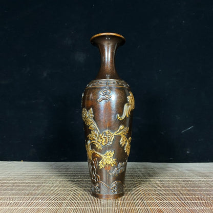 Pair of Exquisite Handcrafted Gilded Copper Vases with Intricate Engravings