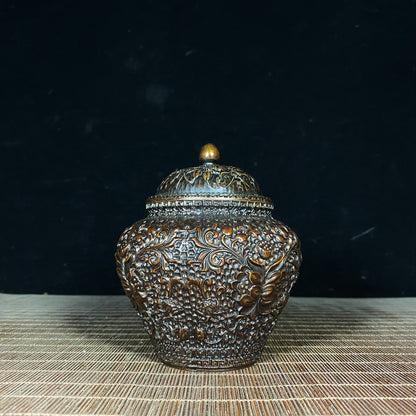 Exquisite Handcrafted Pure Copper Lotus Scroll Engraved Jar - Perfect for Collectors & Decor Enthusiasts