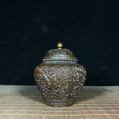 Exquisite Handcrafted Pure Copper Lotus Scroll Engraved Jar - Perfect for Collectors & Decor Enthusiasts