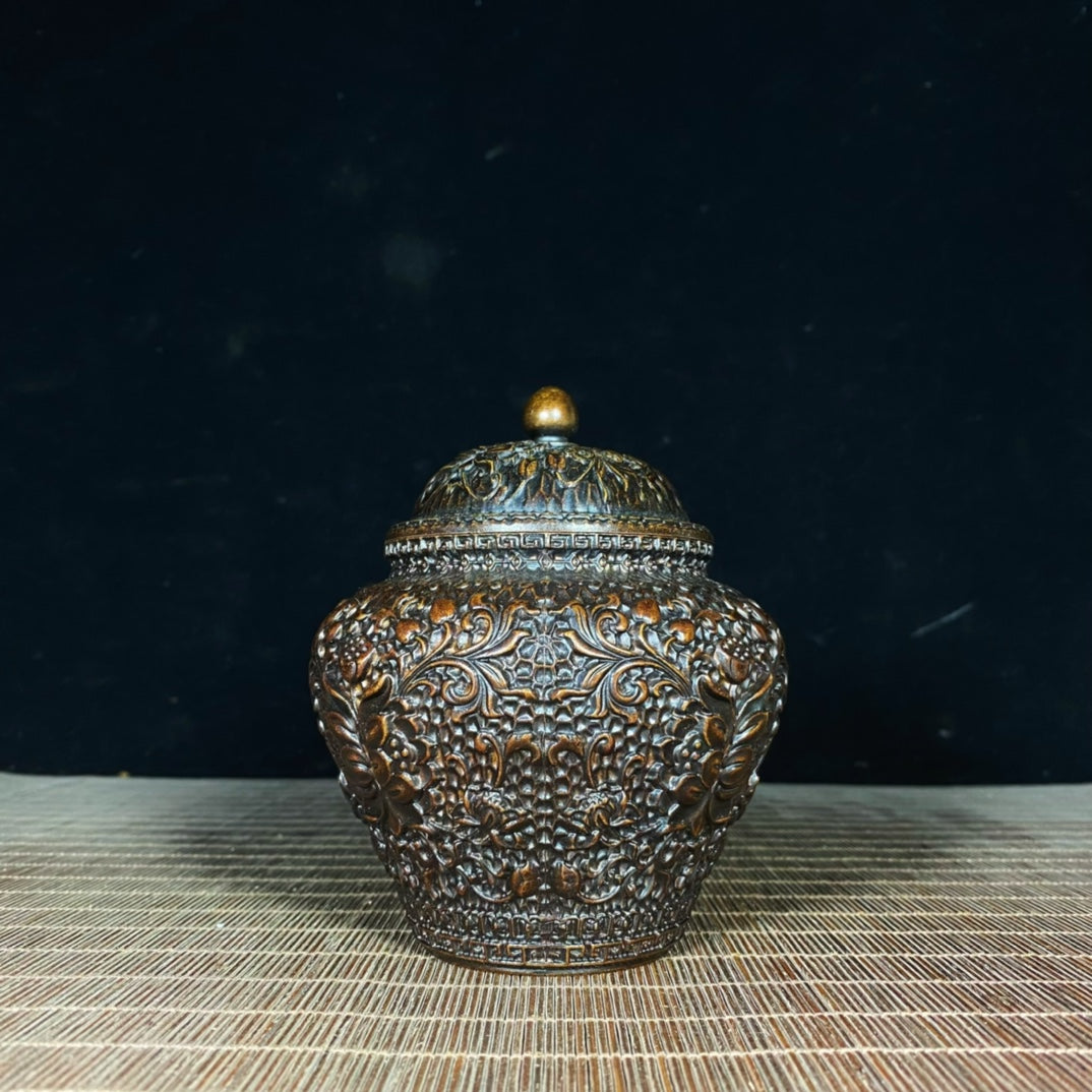 Exquisite Handcrafted Pure Copper Lotus Scroll Engraved Jar - Perfect for Collectors & Decor Enthusiasts