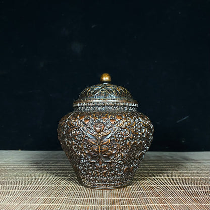 Exquisite Handcrafted Pure Copper Lotus Scroll Engraved Jar - Perfect for Collectors & Decor Enthusiasts