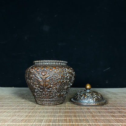 Exquisite Handcrafted Pure Copper Lotus Scroll Engraved Jar - Perfect for Collectors & Decor Enthusiasts