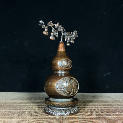 Exquisite Handcrafted Copper Gourd with Dragon Relief - Unique Home Decor & Gift