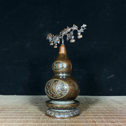 Exquisite Handcrafted Copper Gourd with Dragon Relief - Unique Home Decor & Gift