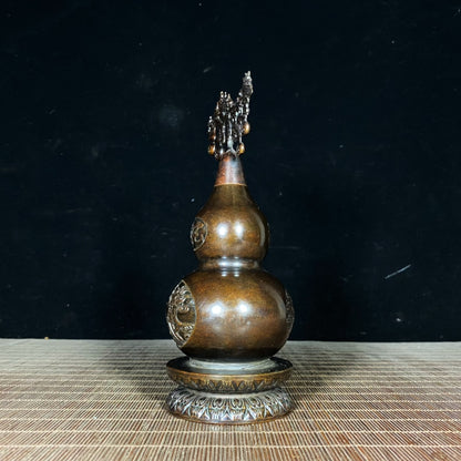 Exquisite Handcrafted Copper Gourd with Dragon Relief - Unique Home Decor & Gift