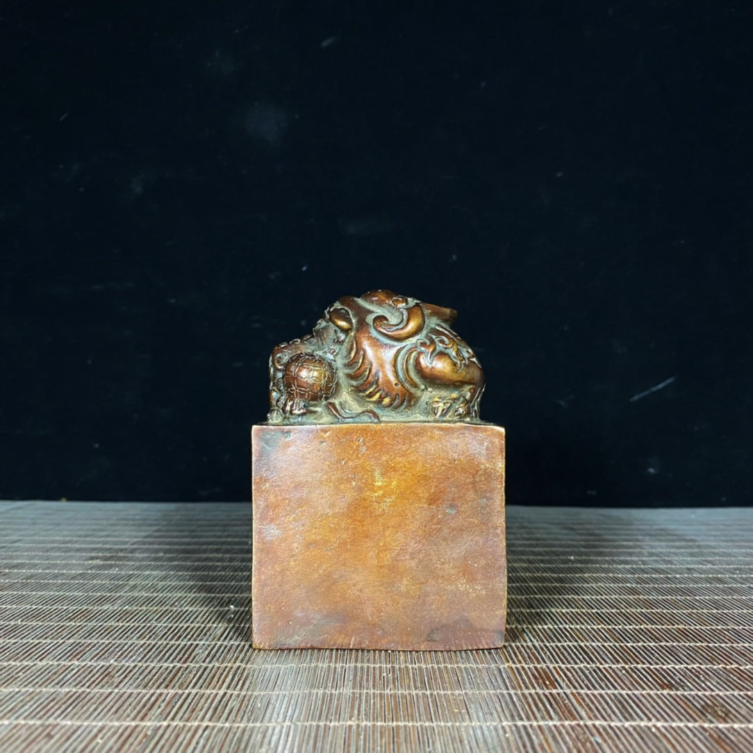 Handcrafted Pure Copper Pixiu Ball Sculpture Seal - Unique Artisan Gift