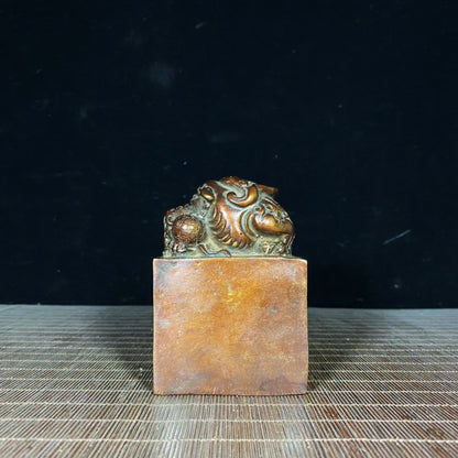 Handcrafted Pure Copper Pixiu Ball Sculpture Seal - Unique Artisan Gift