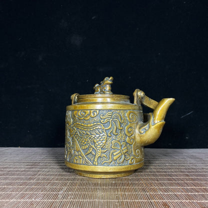 Handcrafted Pure Copper Teapot with Lion and Kylin Engraving - Unique Vintage Gift