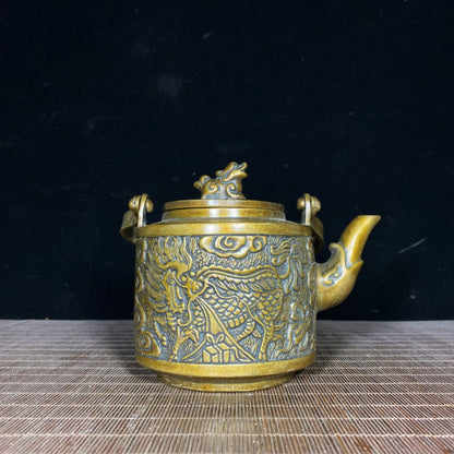 Handcrafted Pure Copper Teapot with Lion and Kylin Engraving - Unique Vintage Gift