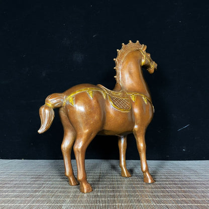 Exquisite Handcrafted Gilded Copper War Horse Statue - Perfect Unique Gift