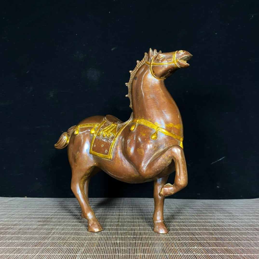 Handcrafted Pure Copper Gilded War Horse Statue – Exquisite Craftsmanship, Unique Gift