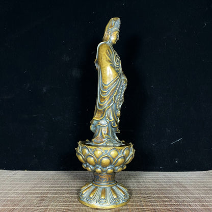 Handcrafted Pure Copper Guan Yin Buddha Incense Burner - Exquisite Art Piece for Home and Office Decor