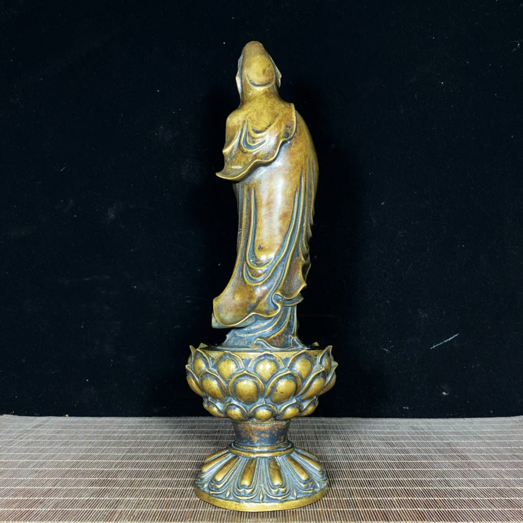 Handcrafted Pure Copper Guan Yin Buddha Incense Burner - Exquisite Art Piece for Home and Office Decor