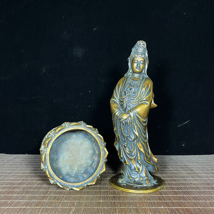 Handcrafted Pure Copper Guan Yin Buddha Incense Burner - Exquisite Art Piece for Home and Office Decor