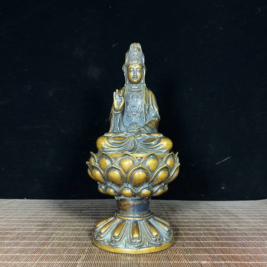 Handcrafted Pure Copper Lotus Base Guanyin Buddha Incense Burner - Exquisite Art for Home and Office Decor