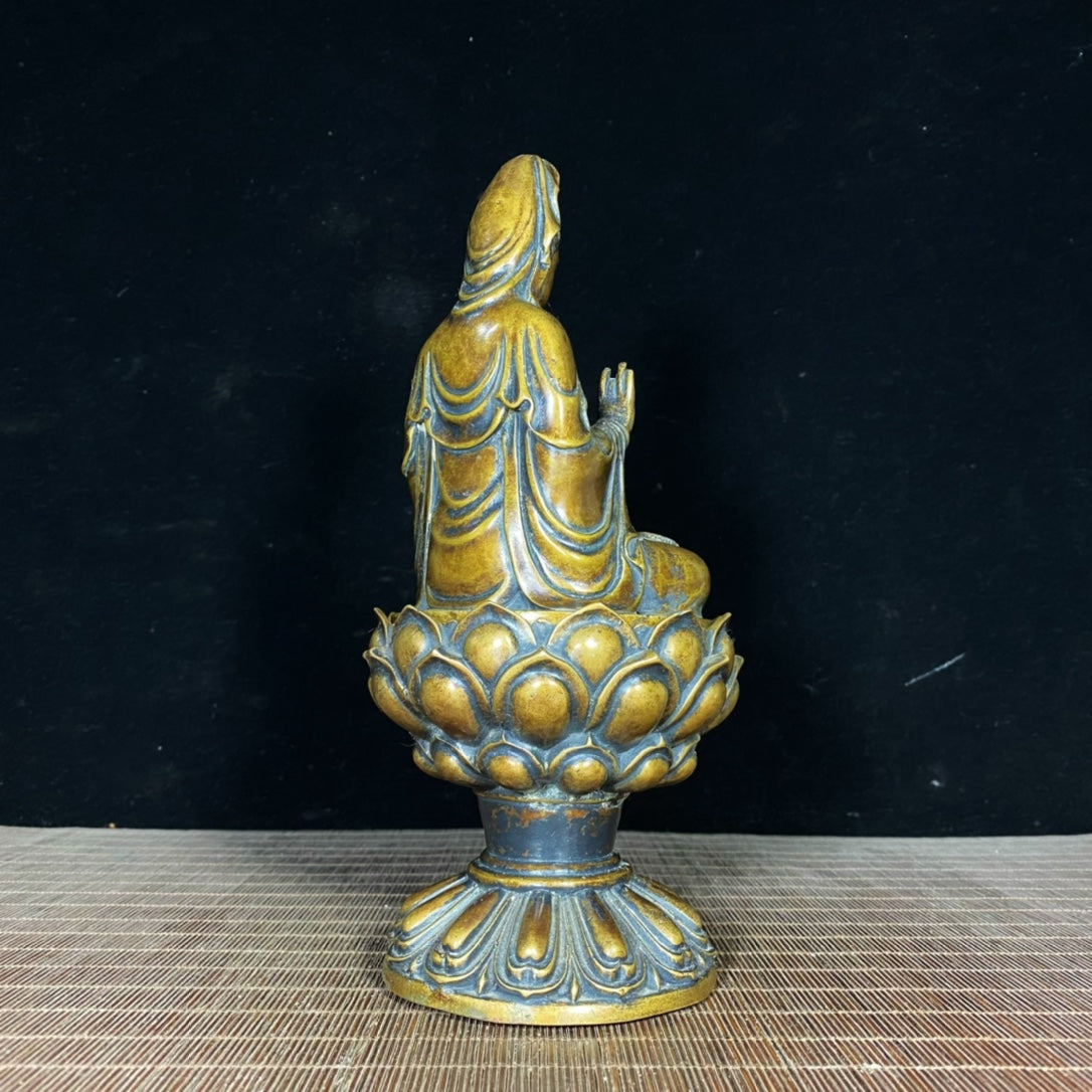 Handcrafted Pure Copper Lotus Base Guanyin Buddha Incense Burner - Exquisite Art for Home and Office Decor