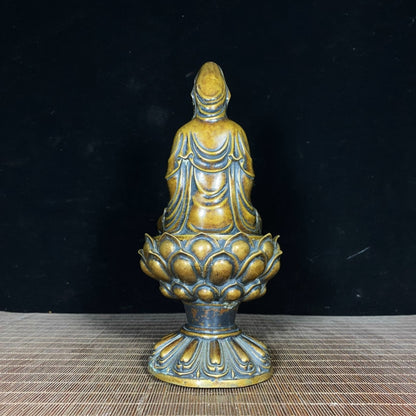 Handcrafted Pure Copper Lotus Base Guanyin Buddha Incense Burner - Exquisite Art for Home and Office Decor