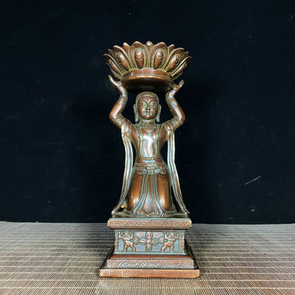 Pure Copper Tibetan Buddhist Lotus Maid Oil Lamp - Exquisite Craftsmanship, Handcrafted, Unique Gift