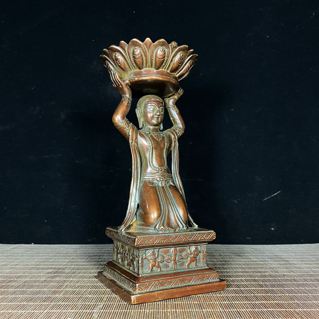 Pure Copper Tibetan Buddhist Lotus Maid Oil Lamp - Exquisite Craftsmanship, Handcrafted, Unique Gift