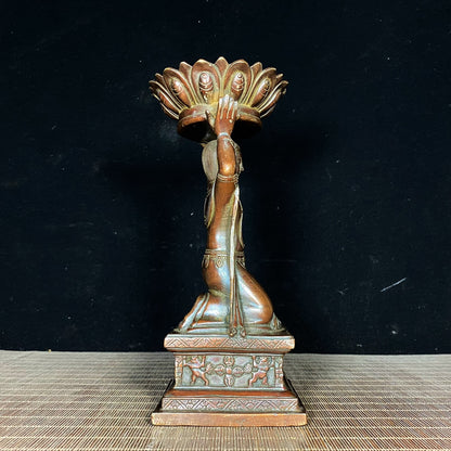 Pure Copper Tibetan Buddhist Lotus Maid Oil Lamp - Exquisite Craftsmanship, Handcrafted, Unique Gift