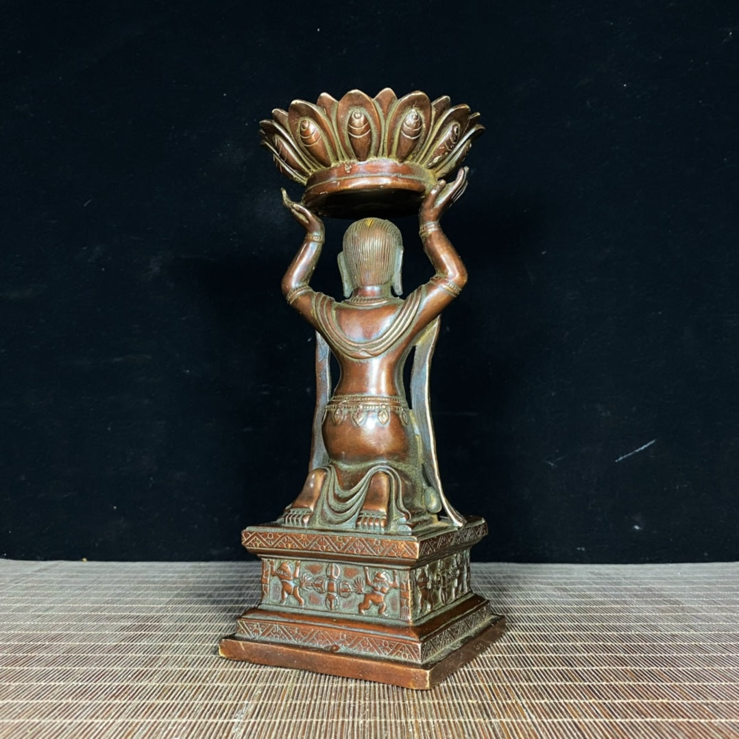 Pure Copper Tibetan Buddhist Lotus Maid Oil Lamp - Exquisite Craftsmanship, Handcrafted, Unique Gift