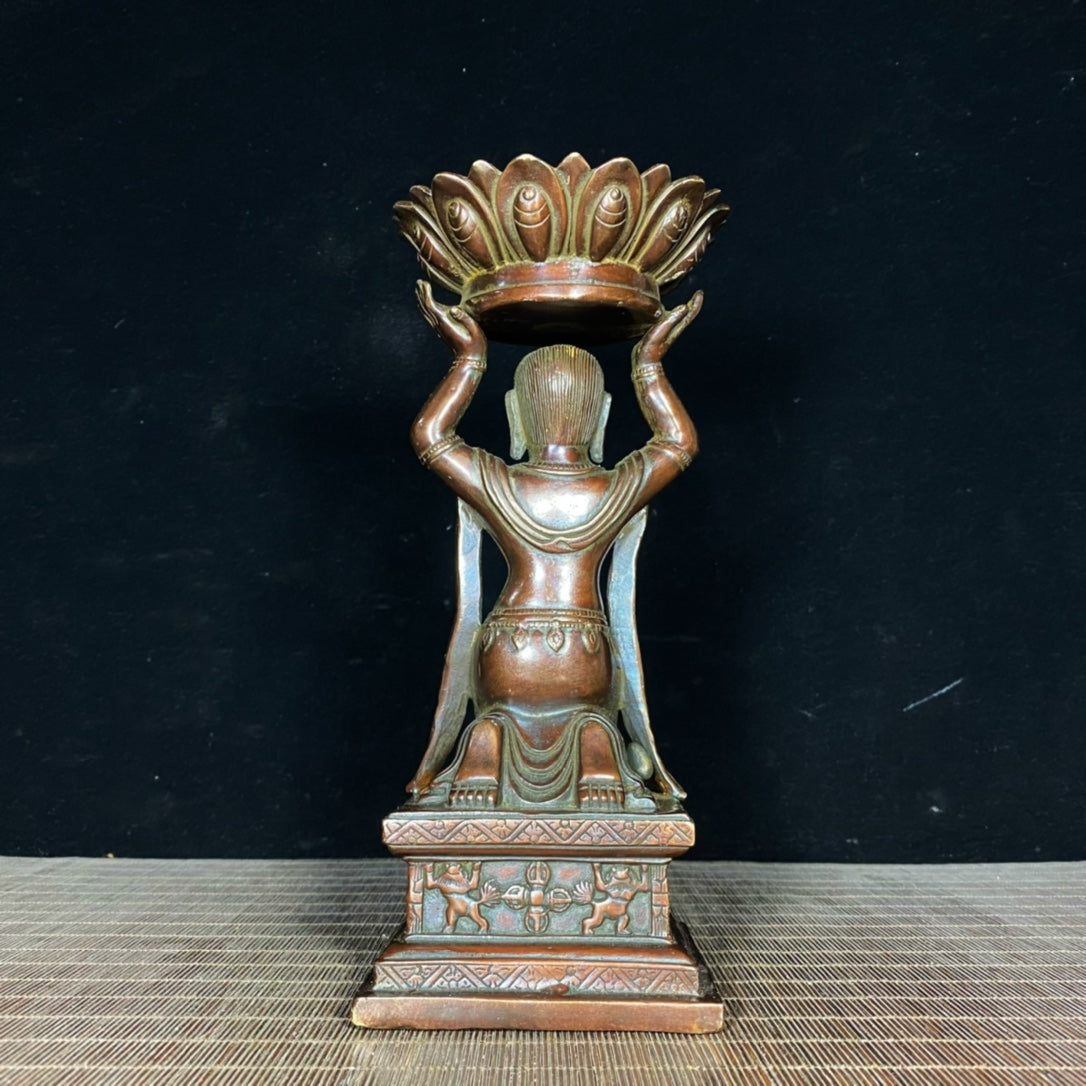 Pure Copper Tibetan Buddhist Lotus Maid Oil Lamp - Exquisite Craftsmanship, Handcrafted, Unique Gift