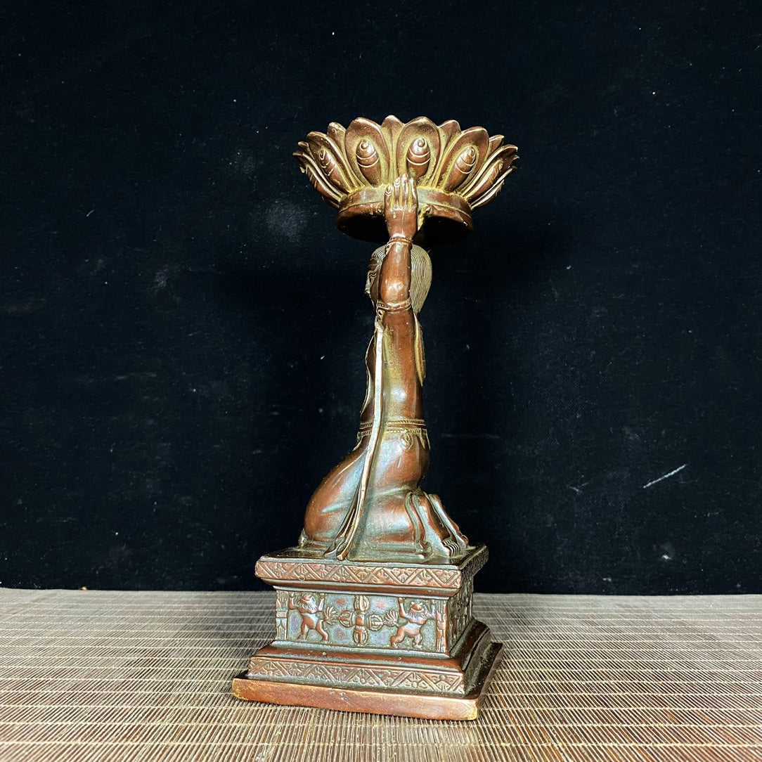 Pure Copper Tibetan Buddhist Lotus Maid Oil Lamp - Exquisite Craftsmanship, Handcrafted, Unique Gift