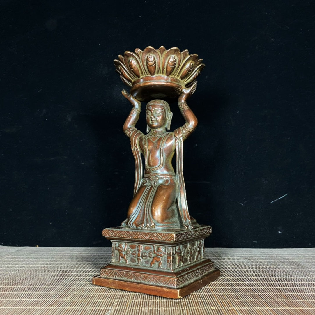 Pure Copper Tibetan Buddhist Lotus Maid Oil Lamp - Exquisite Craftsmanship, Handcrafted, Unique Gift