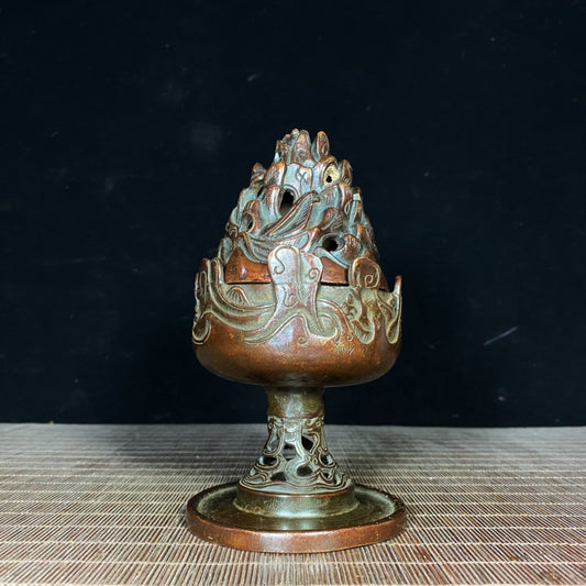 Exquisite Handmade Pure Copper Boshan Incense Burner - Unique Vintage Collectible Gift