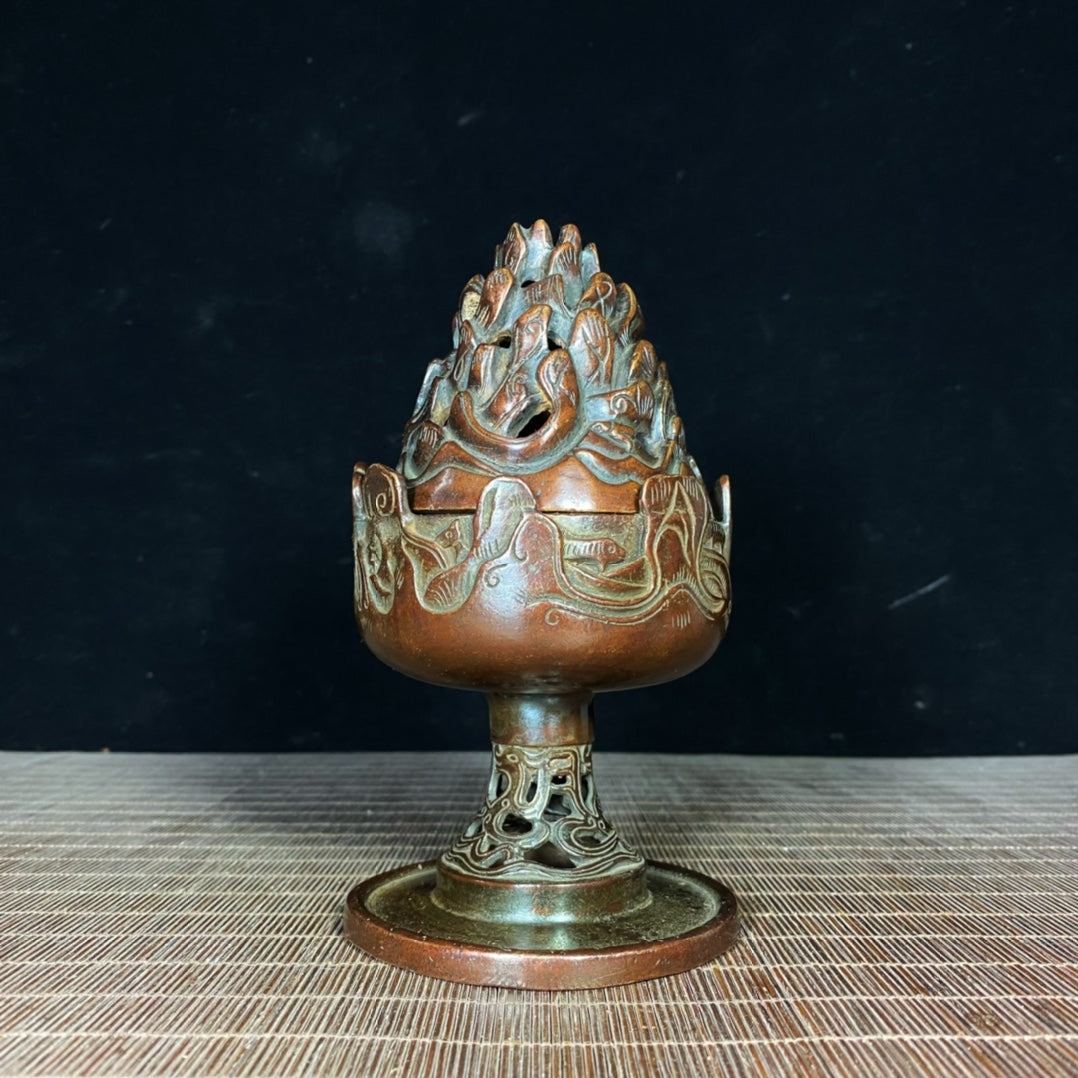 Exquisite Handmade Pure Copper Boshan Incense Burner - Unique Vintage Collectible Gift