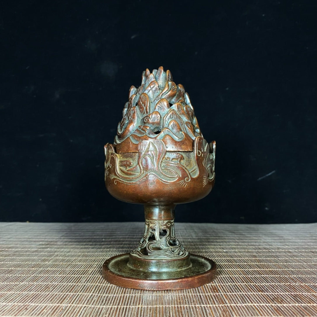 Exquisite Handmade Pure Copper Boshan Incense Burner - Unique Vintage Collectible Gift