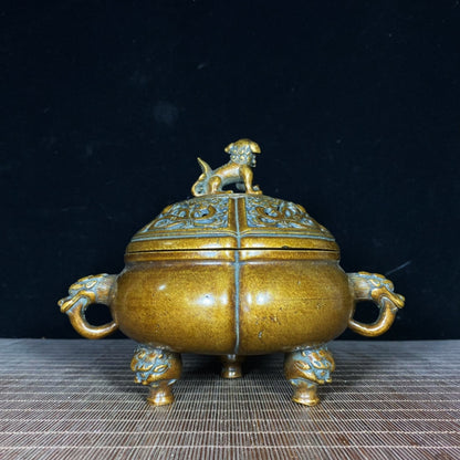 Exquisite Handcrafted Pure Copper Incense Burner with Intricate Carvings and Dragon Handles