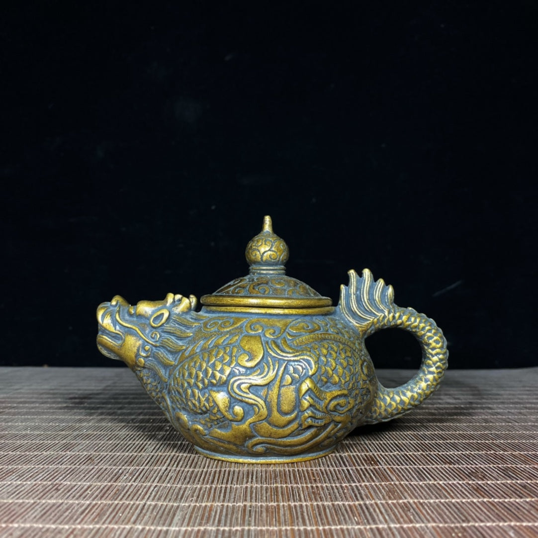 Handcrafted Pure Copper Dragon Relief Teapot - Exquisite Art Piece for Collectors and Decor Enthusiasts