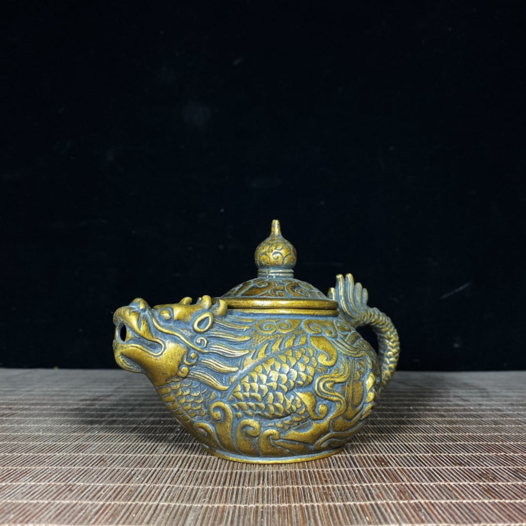 Handcrafted Pure Copper Dragon Relief Teapot - Exquisite Art Piece for Collectors and Decor Enthusiasts