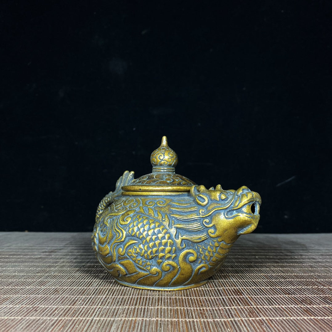 Handcrafted Pure Copper Dragon Relief Teapot - Exquisite Art Piece for Collectors and Decor Enthusiasts