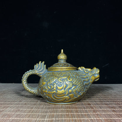 Handcrafted Pure Copper Dragon Relief Teapot - Exquisite Art Piece for Collectors and Decor Enthusiasts