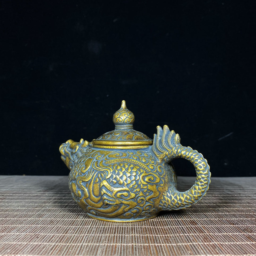 Handcrafted Pure Copper Dragon Relief Teapot - Exquisite Art Piece for Collectors and Decor Enthusiasts