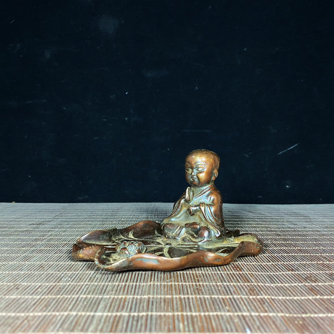 Exquisite Handcrafted Pure Copper Little Monk Incense Holder - Unique Gift & Artistic Decor