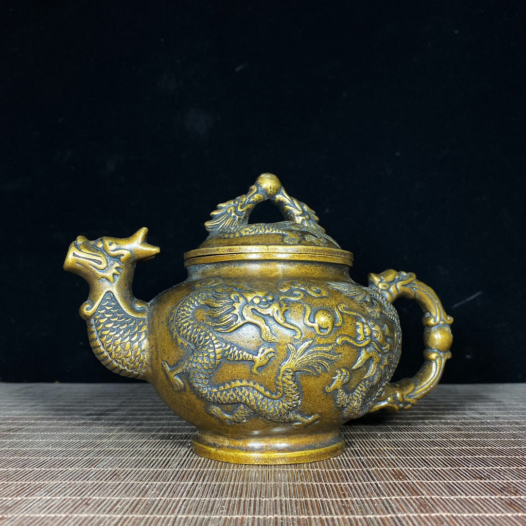 Exquisite Handcrafted Pure Copper Dragon Teapot - Unique Vintage Collectible Gift