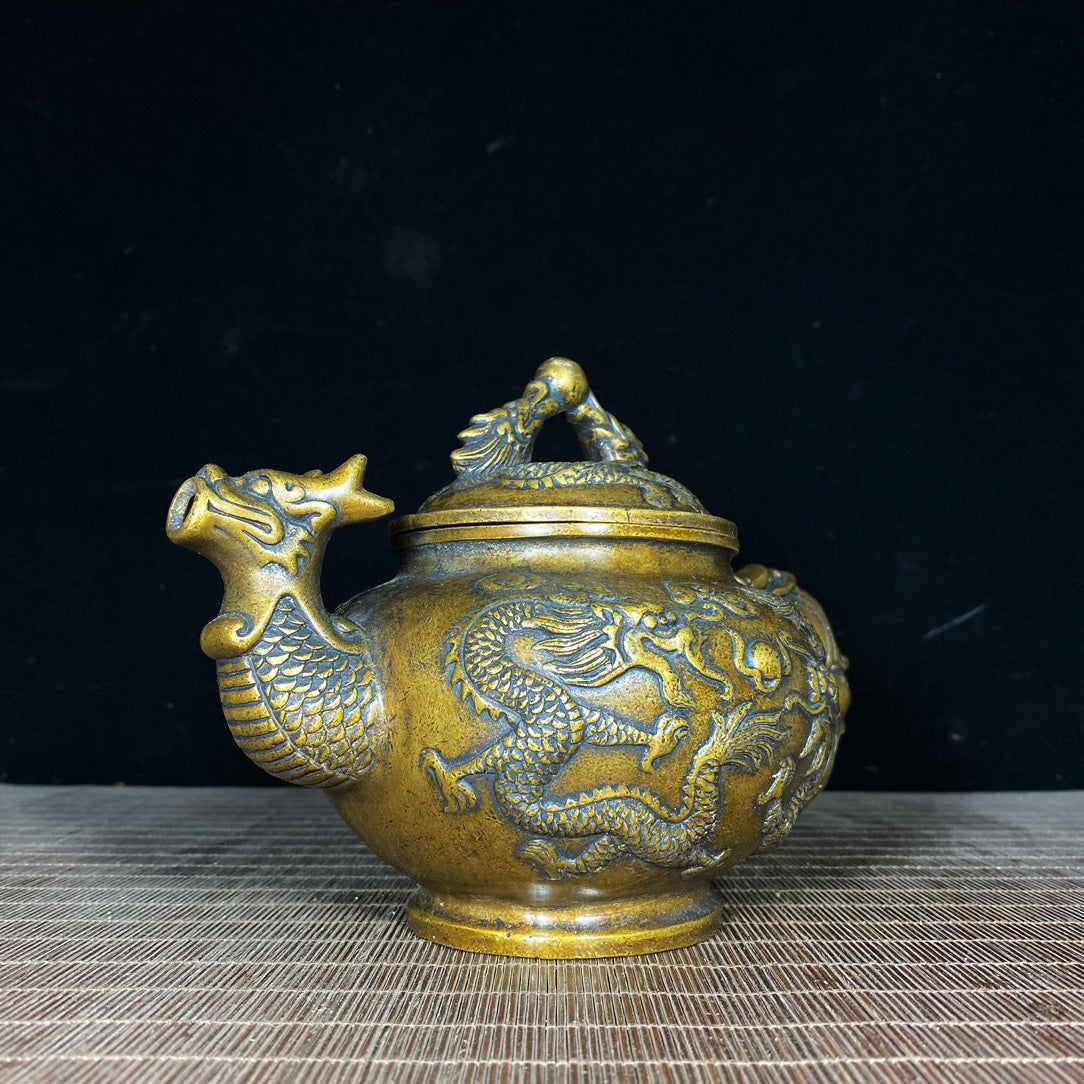 Exquisite Handcrafted Pure Copper Dragon Teapot - Unique Vintage Collectible Gift