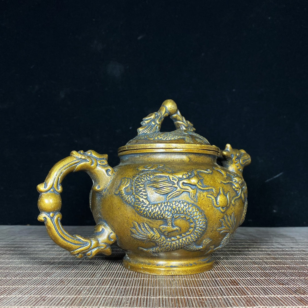 Exquisite Handcrafted Pure Copper Dragon Teapot - Unique Vintage Collectible Gift